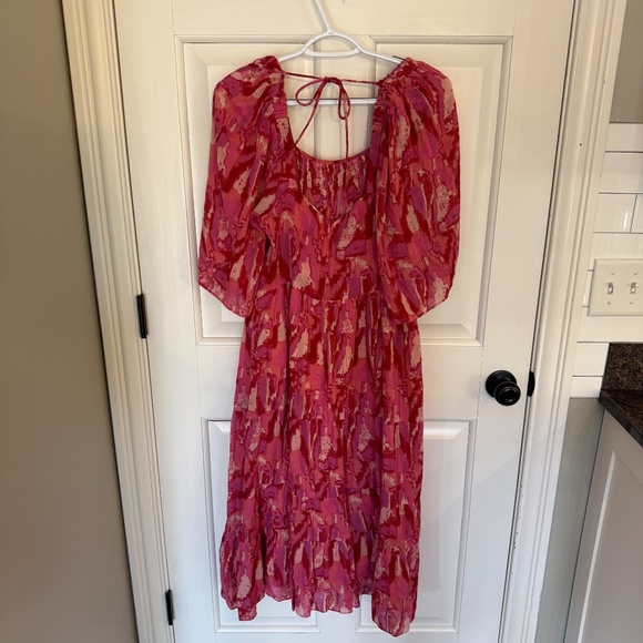 ba&sh Teoli open tie back patterned Midi Dress Pink 45110 - Picture 12 of 16